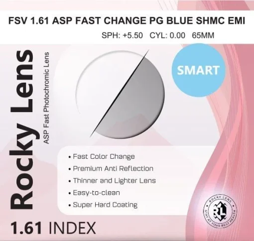 Tròng Kính Mỏng Đổi Màu Siêu Nhanh + Lọc Ánh Sáng Xanh Rocky Lens 1.61